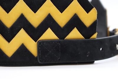 $725 Salvatore Ferragamo BLACK/YELLOW KID Leather Belt Size 