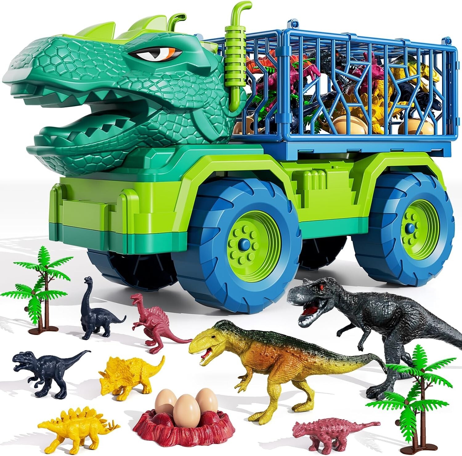 TEMI Dinosaur Truck Toy for Kids 3-5 Years Old, Tyrannosaurus Transporter Truck