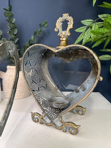 Vintage Glass Heart Candle Holder Floor Table Lantern | Hand Welded Home Decor - Picture 8 of 8
