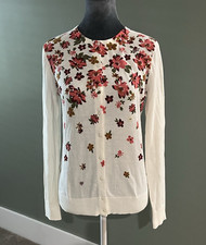 NWT Women's LOFT Cream Cardigan with Floral Print Grandmacore Sweater - Size XS