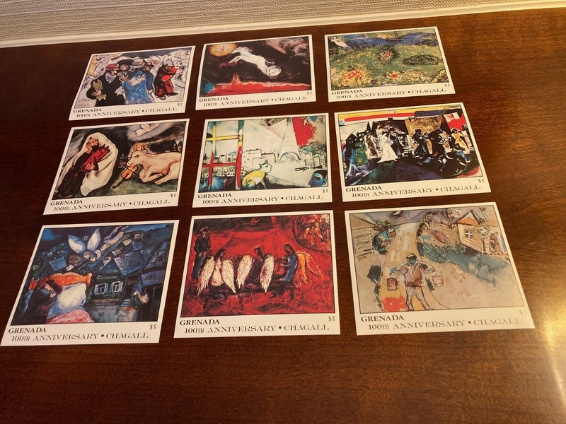 Grenada 9 Marc Chagall Souvenir Sheets MNH 1986-1987
