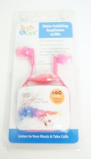Tech  Go Noise Isolating Earphones w/Mic Splash Pink 3.5mm - New in Package