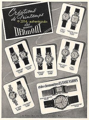 REKLAME ULYSSE NARDIN ARMBANDUHR DERMONT HAITI RIO VON 1952 FRANZÖSISCH AD PUB