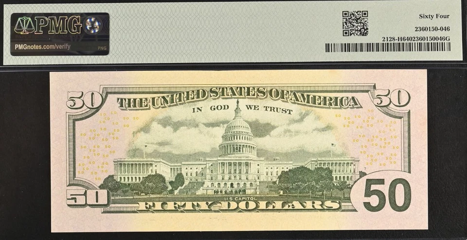 2004 $50 Federal Reserve Note PMG 64 - Fancy Birthday Serial Number 00002006 - Image 3 of 3