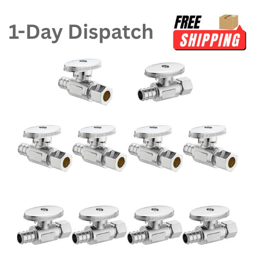 10PCS 1/2" PEX x 3/8" Compression Angle Stop Valve Brass Shut Off Valve.