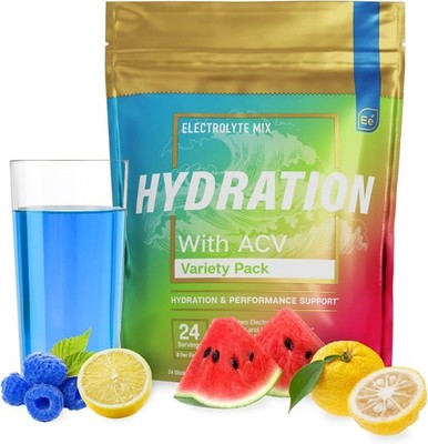 Electrolyte Hydration Powder 24 Packets - ACV & Vitamin C, Vegan, Zero Sugar