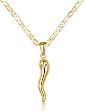 18K Gold Plated Italian Horn Necklace Cornicello Pendant Gifts for Men Women 20"