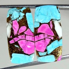 24.40Cts Cotton Candy Pink Copper Turquoise Cushion Pair Cabochon Loose Gemstone