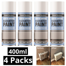 4X Brilliant White Radiator Spray Aerosol Paint Quick Drying 400ml