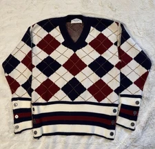 Thom Browne Textured V-Neck Cricket Pullover Sweater Stripe Diamond Size M Rare