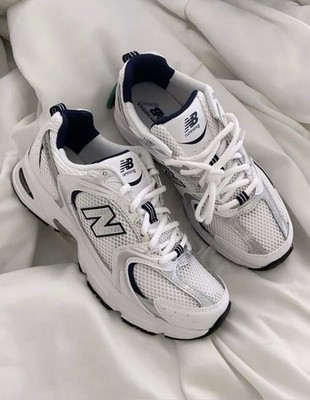 New Balance White Navy Mesh Low Top Sneakers Athletic Walking Running Shoes