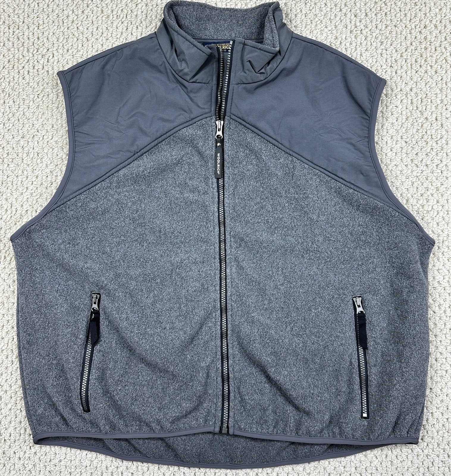 Vintage Woolrich Vest Mens XL Charcoal Heather Gray Fleece Full Zip Pockets
