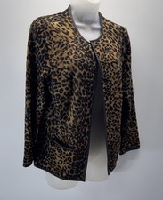Chico's Leopard Faux Fur Faux Leather Trim Women  s Size 1 Medium