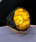 Sterling silver ring set with yellow Yemeni agate,translucent&light-transmitting