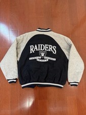 Vintage Oakland Raiders Varsity Jacket NFL Wool Black Gray XL Distressed