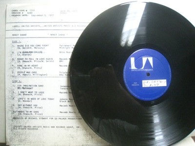 Nancy Shanx Self Titled *United Artist UA-LA776 Test Pressing w/ Cue Sheet