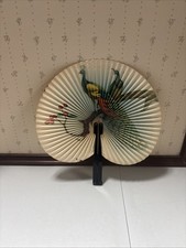 VINTAGE CHINESE PAPER FOLDING FAN PEACOCKS