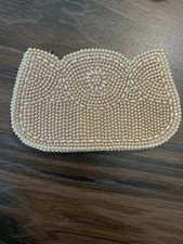 Vintage Beaded Clutch 6  Ivory Cream Bridal Evening Bag Zip Closure