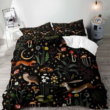 3PCS Mushroom Bedding, Black Duvet Cover Full, Boho Aesthetic Cottagecore Bed...