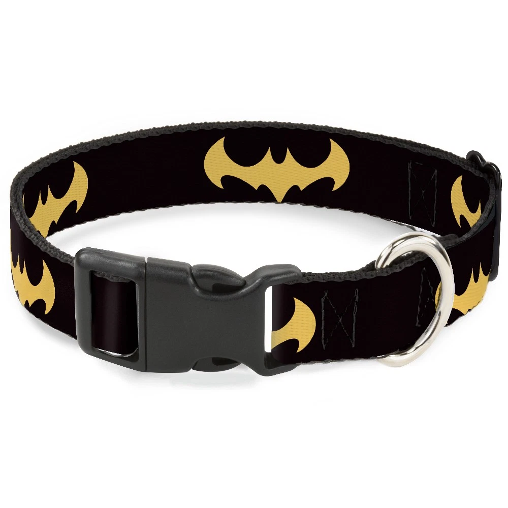 Plastic Clip Collar DC League of Super-Pets Batman Bat Logo Black/Yellow NARROW-