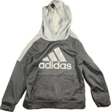 ADIDAS Youth Boys Pullover Hoodie Black Gray Size Medium 10-12 Sweatshirt Logo