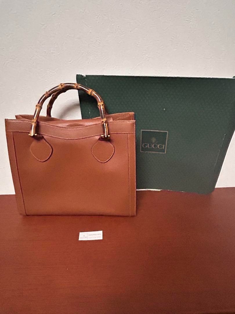 GUCCI Vintage Diana Bamboo Hand Bag Leather Brown