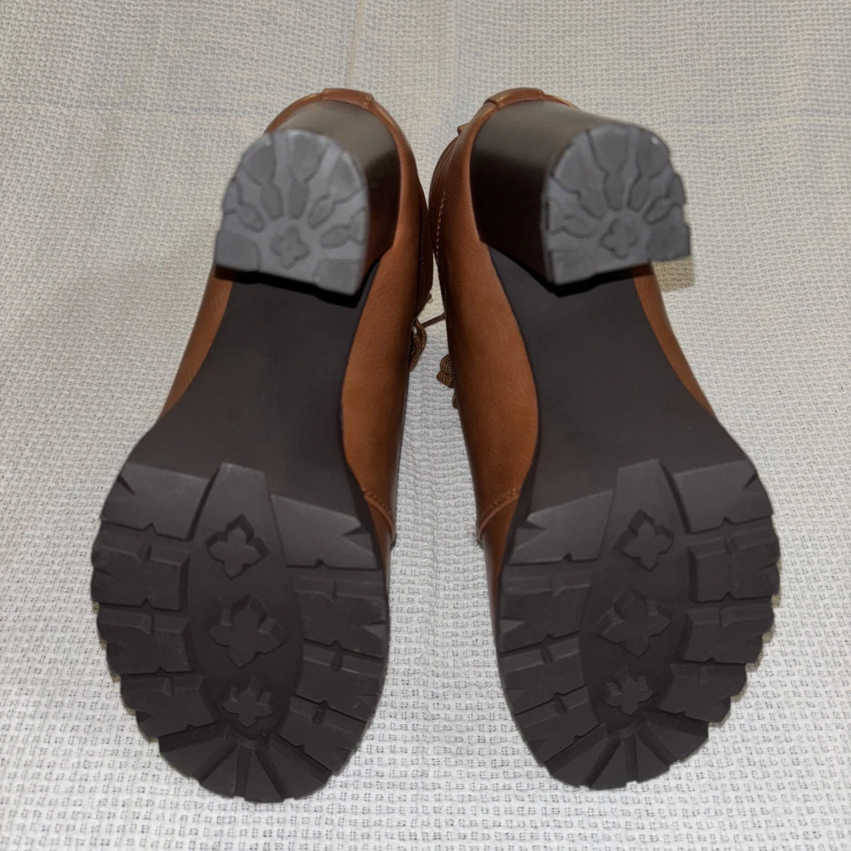 Shoe Dazzle 女式靴子 10 棕色人造皮革 Shandee 系带粗跟短靴 — 第 4/4 张图片