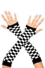 sexy MUSIC LEGS checkered CHECKER board fingerless ELBOW long GLOVES arm WARMERS