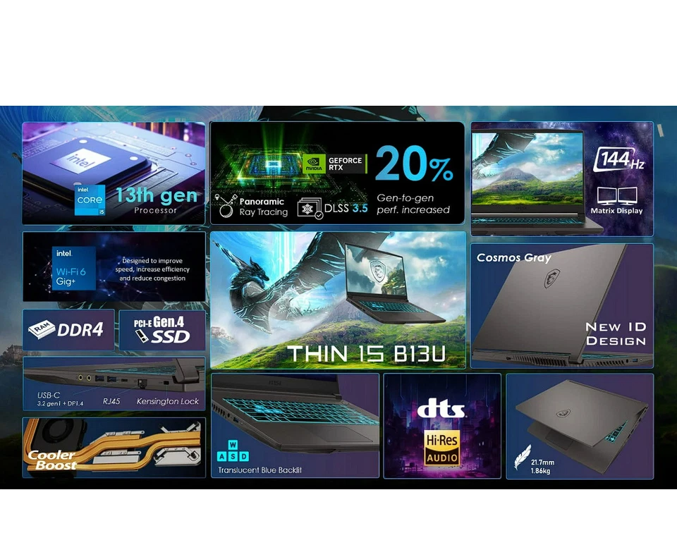 MSI Thin 15.6" FHD i5-13420H 16GB RAM 512GB SSD Nvidia GeForce RTX 3050 4GB W11H - Image 2 of 4