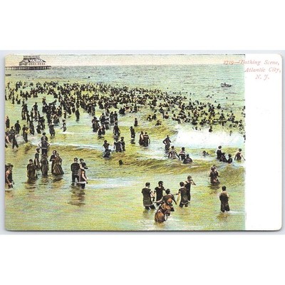 Postcard Bathing Scene Atlantic City NJ Beach Crowd c1905