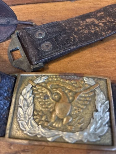 Civil War Eagle Buckle And Leather Belt  Original Historical Piece Length 42 X 2