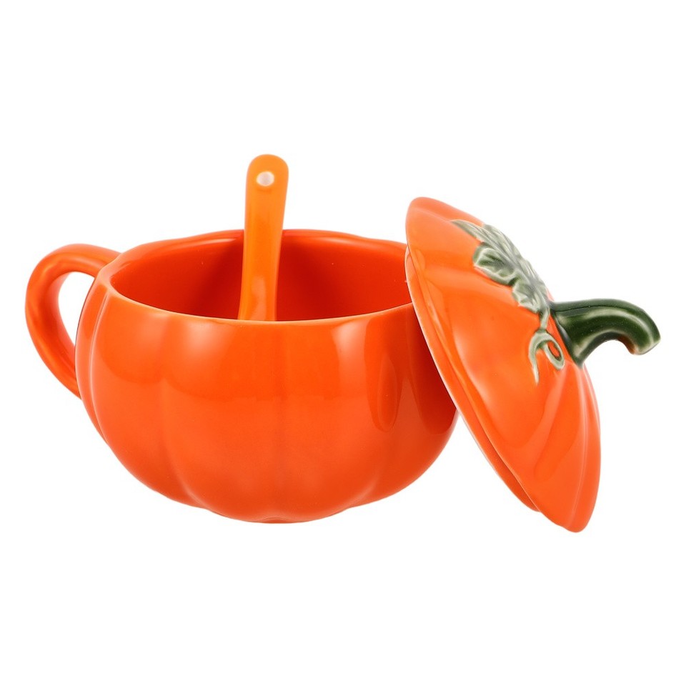 Tasse De Citrouille Créative D'halloween, Tasse En Céramique Avec Cuillère, Tasse à Soupe Avec Couvercle, Tasse De Petit Déjeuner Pour Enfants, Thé, Lait, Café