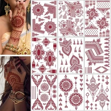 9 Sheets Brown Henna Tattoos Kit for Women Girls, Waterproof Fake Tattoos Kit...