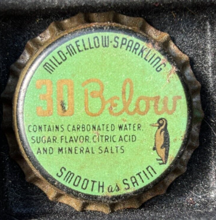 30 BELOW SODA BOTTLE CAP; PORT CLINTON, OHIO; UNUSED CORK CROWN, bird