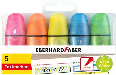 FABER Text-Marker mit Keilspitze Neon-Farben mit Glitzer-Effekt 5 Stk.