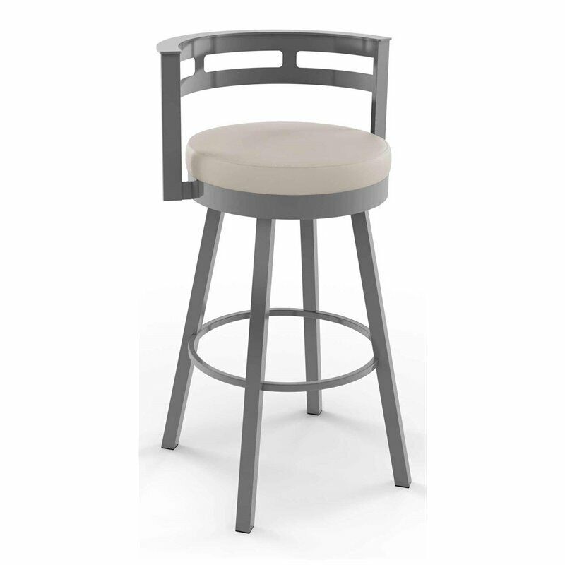 Amisco Render 30.63" Faux Leather Swivel Bar Stool in Cream/Glossy Gray