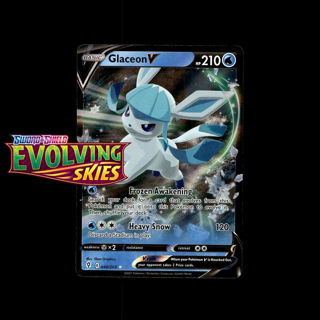 pokemon card 040 203 Glaceon V 040/203 - Evolving Skies Photos are ours of our stock. Glaceon V 040/203 SWSH07: Evolving
