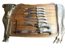 Cow Serving Cutting Board Matching Cutlery Steak Knives Carving Beef Cowboy Deco
