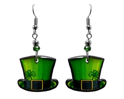 St. Patrick's Day Earrings - Green Shamrock Dangle Earrings, Leprechaun Irish Jewelry For Women - View #5