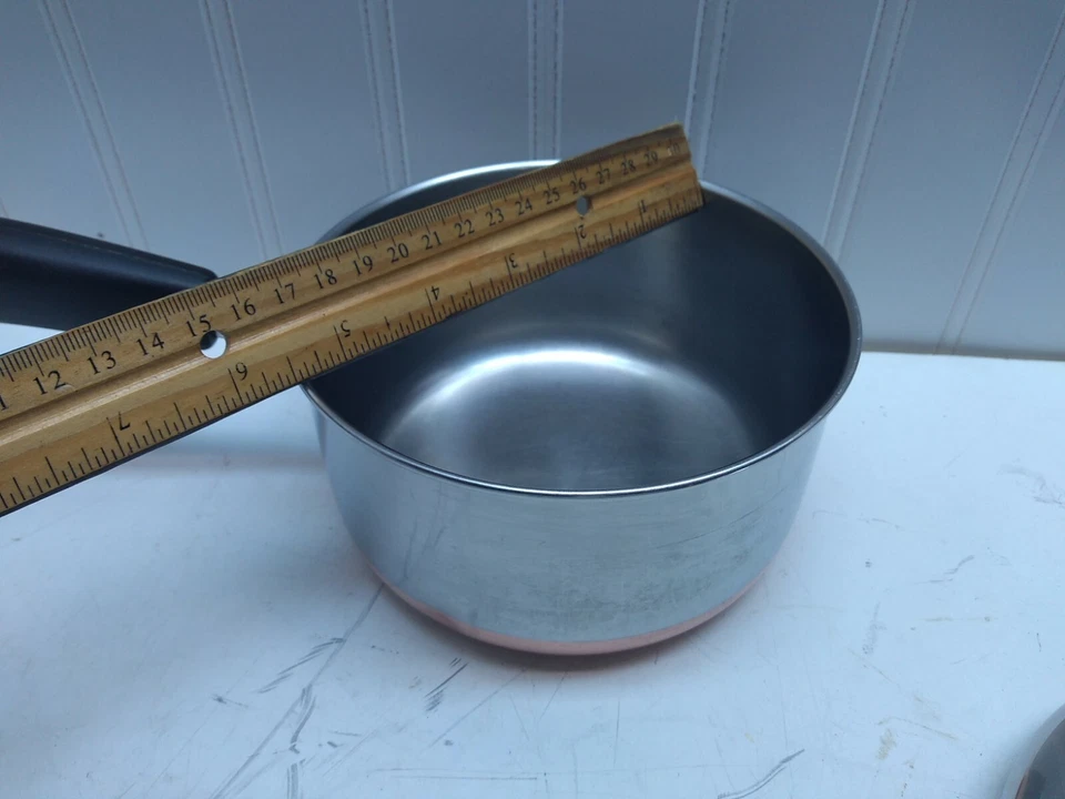 Revere Ware 1 Qt Saucepan Copper Clad Stainless Butter Pot Warmer Frying Pan Lid - Image 3 of 4