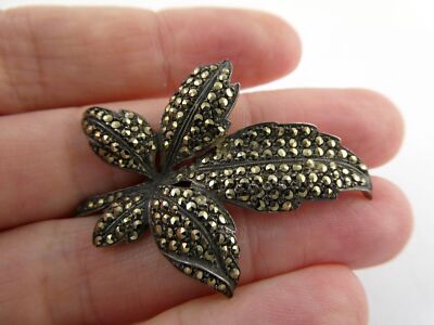 Vintage Sterling Silver Marcasite Leaf Pin Pendant 925 AS IS 2 Missing 8.9g