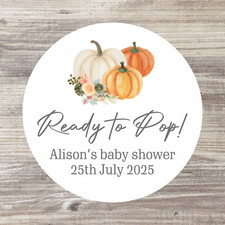 Ready to Pop Baby Shower Stickers, Pumpkin Sticker, Thank You, Autumn, x 48