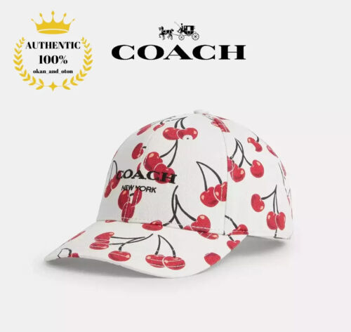 ❤️🌺🌹 COACH Cherry Swirl Print Baseball Hat CZ554 Chalk/Red Size M/L JPN New