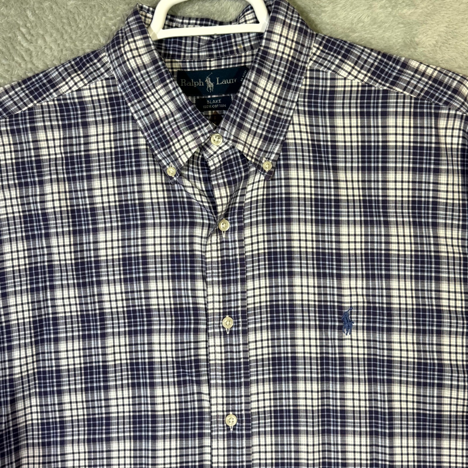 PONY Camicia uomo Ralph Lauren Blake XL blu cotone a quadri manica lunga con bottoni M1288