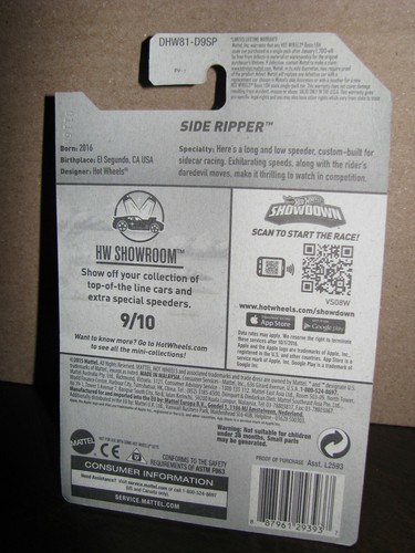 Hot Wheels 2016 #119 HW Showroom #9 SIDE RIPPER Silver/Blue Exclusive Card NEW - Picture 7 of 7