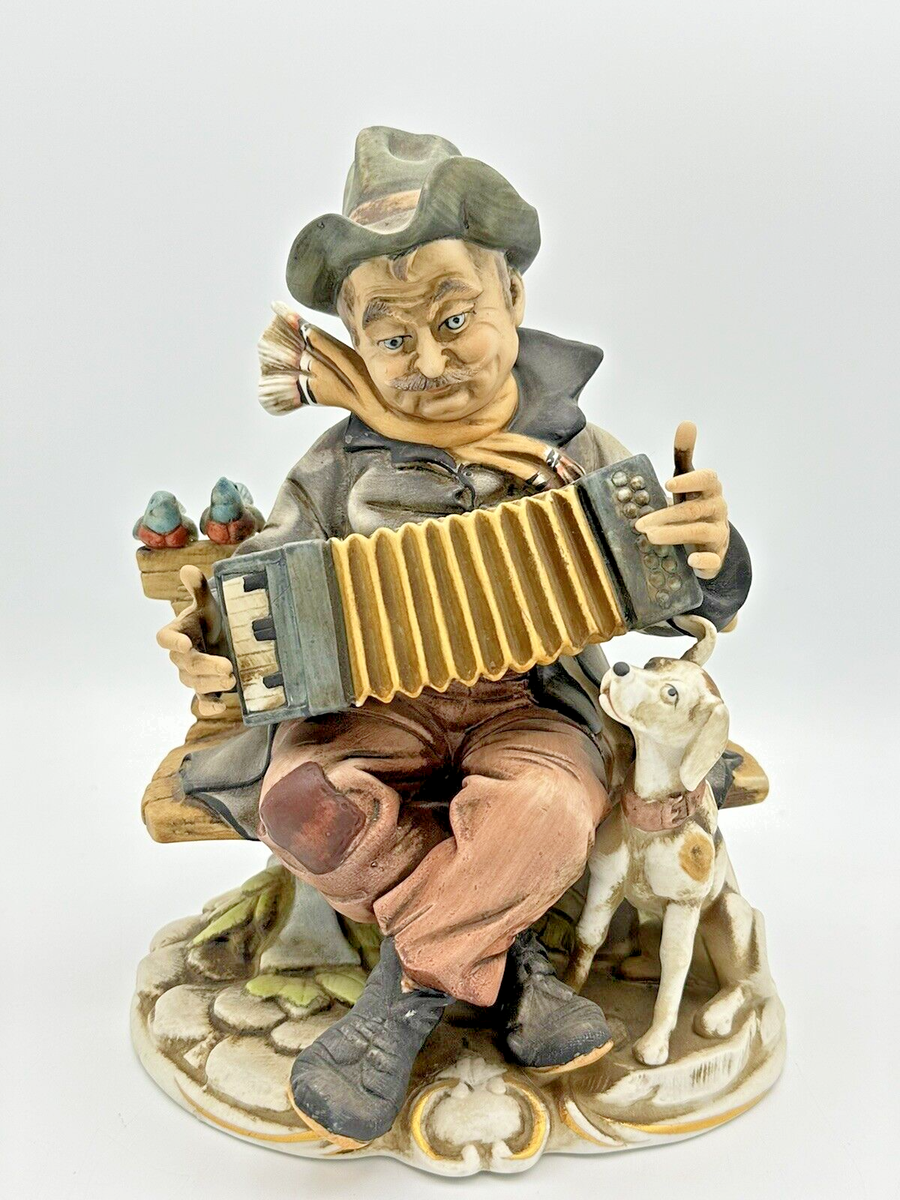 Porcellane D'Arte Accordion Player on Bench with Dog #8626