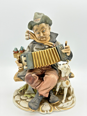 Porcellane D'Arte Accordion Player on Bench with Dog #8626