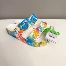 CROCS WOMENS BAYA PLATFORM SIZE 8 SLIDE SANDALS TROPICAL PALM LEAVES NEW NWT