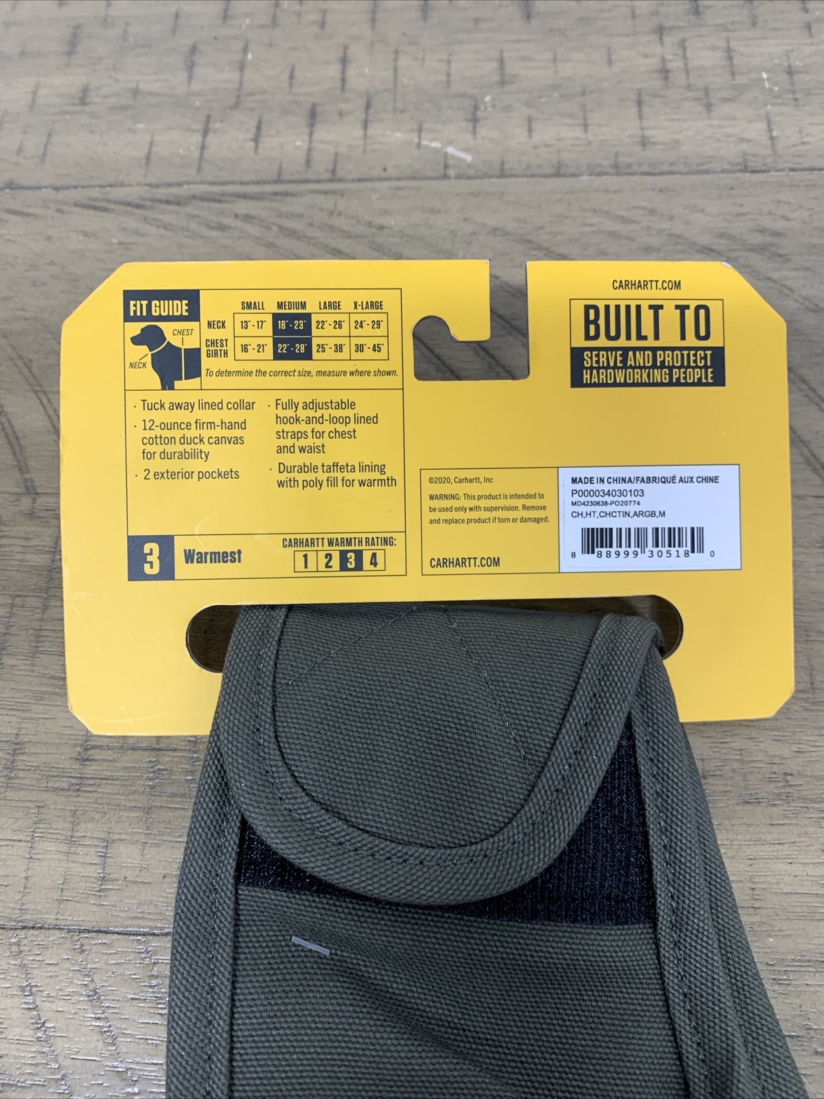 Carhartt Chore Duck Insulated Dog Coat Vest w Pockets Medium Olive