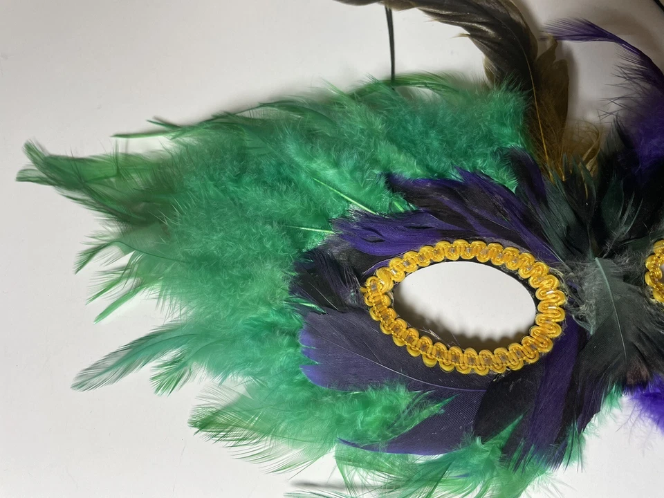 Mardi Gras Feather Mask Masquerade Costume Party Accessory - Image 2 of 4